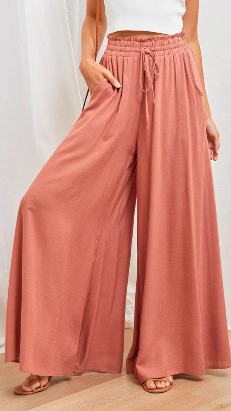 Women's Wide Leg Pants - Loose Comfy Casual - ladys pants Distinguished Fine Apparel Orange 2XL