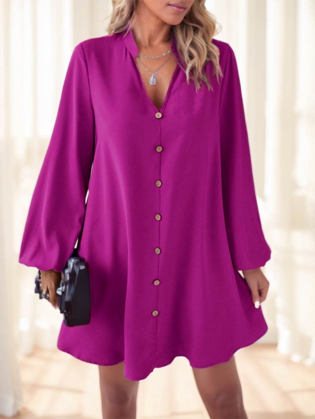 Ladies Lantern Long Sleeve Shirt - Dress Styled ladys tops Distinguished Fine Apparel Purple 2XL