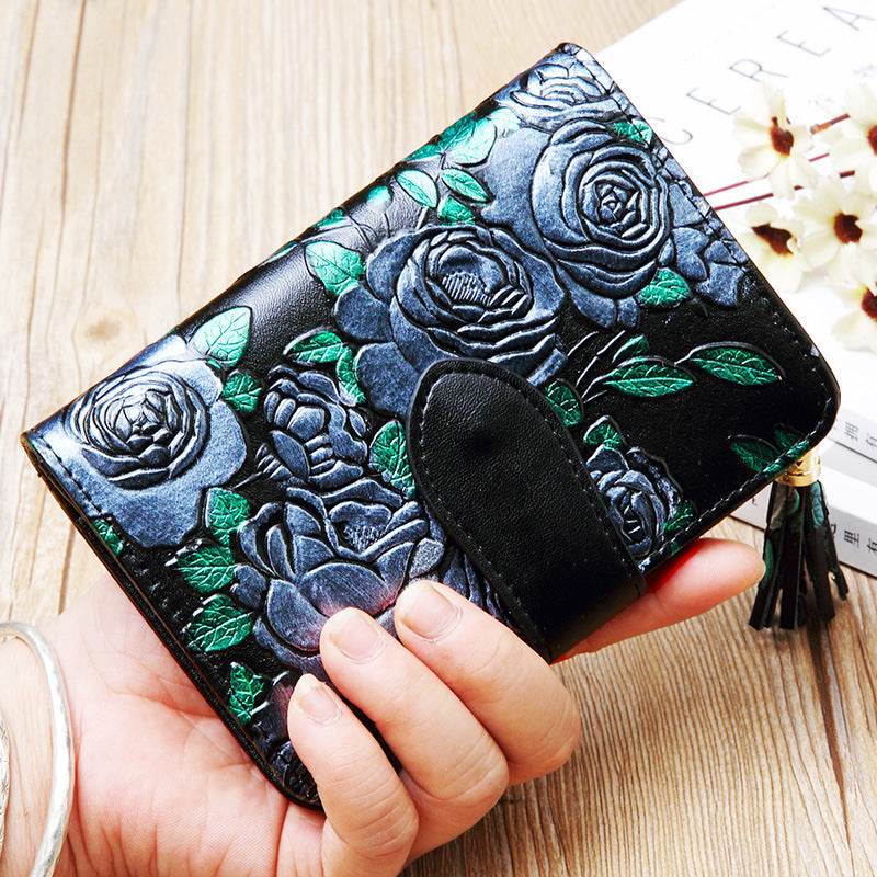 Roses For My Lady, Leather Wallet Short, Beautiful ladys accessorys Distinguished Fine Apparel Silver Rose