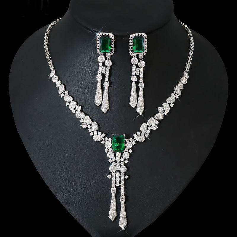 Full Diamond Flower Zircon Jewelry Set – Elegant Necklace & Earrings jewelry set Distinguished Fine Apparel