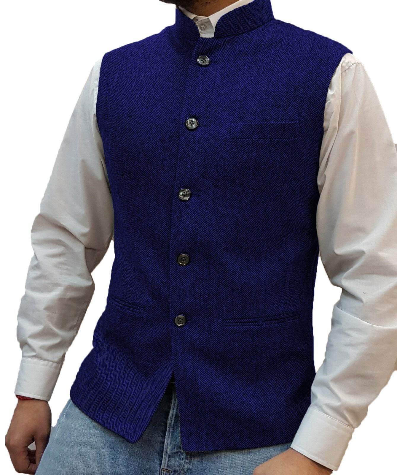 Zhongshan Collar Herringbone Pattern Gentlemen's Vest - Casual or Semi Formal mens vest Distinguished Fine Apparel