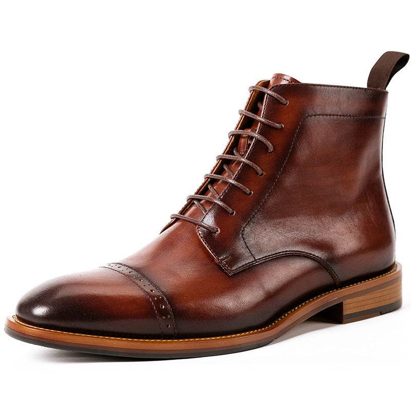 High-top Lace-up Men's Leather Boots - Genuine Leather British Style gents shoes Distinguished Fine Apparel Dark brown 38