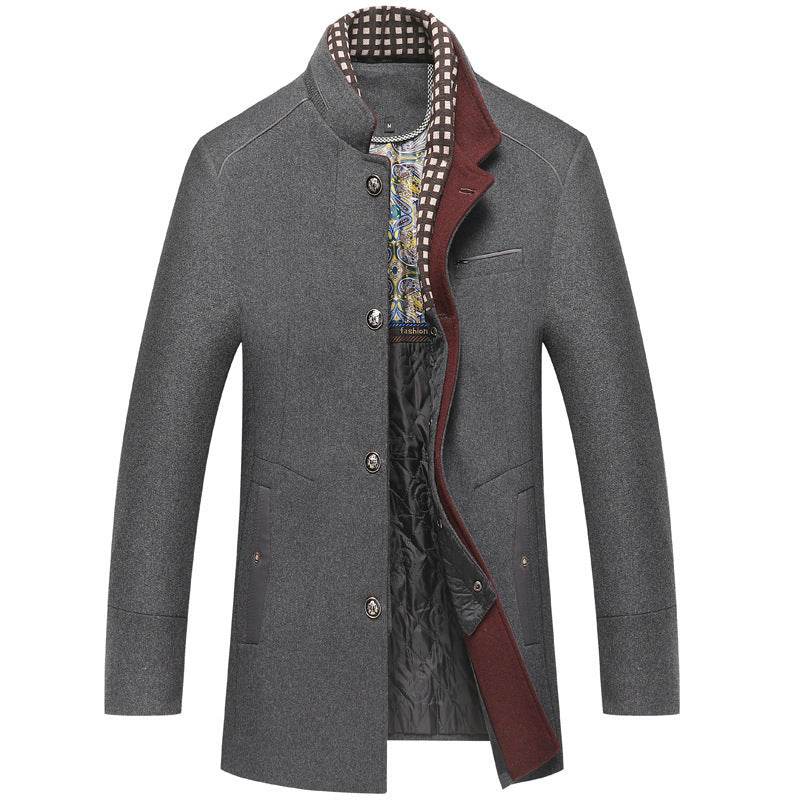 Men's Woolen Coat Thickened Scarf Collar Coat gents jacket Distinguished Fine Apparel Gray 3XL