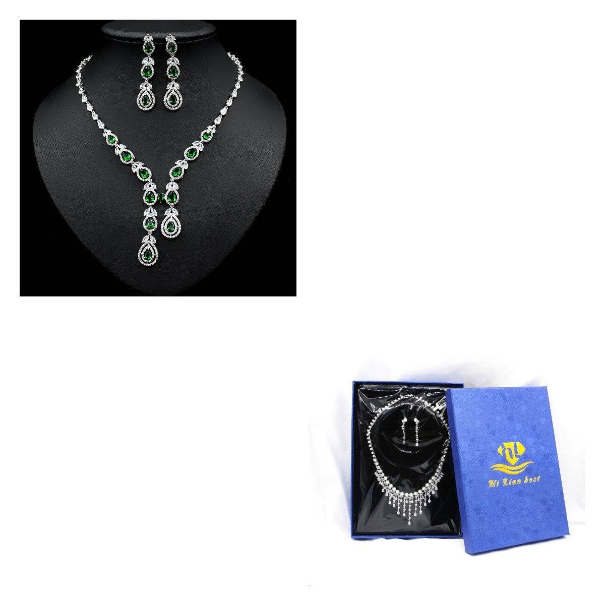 Elegant Temperament Jewelry Set – Chain Necklace & Earrings for Women jewelry set Distinguished Fine Apparel Green With box