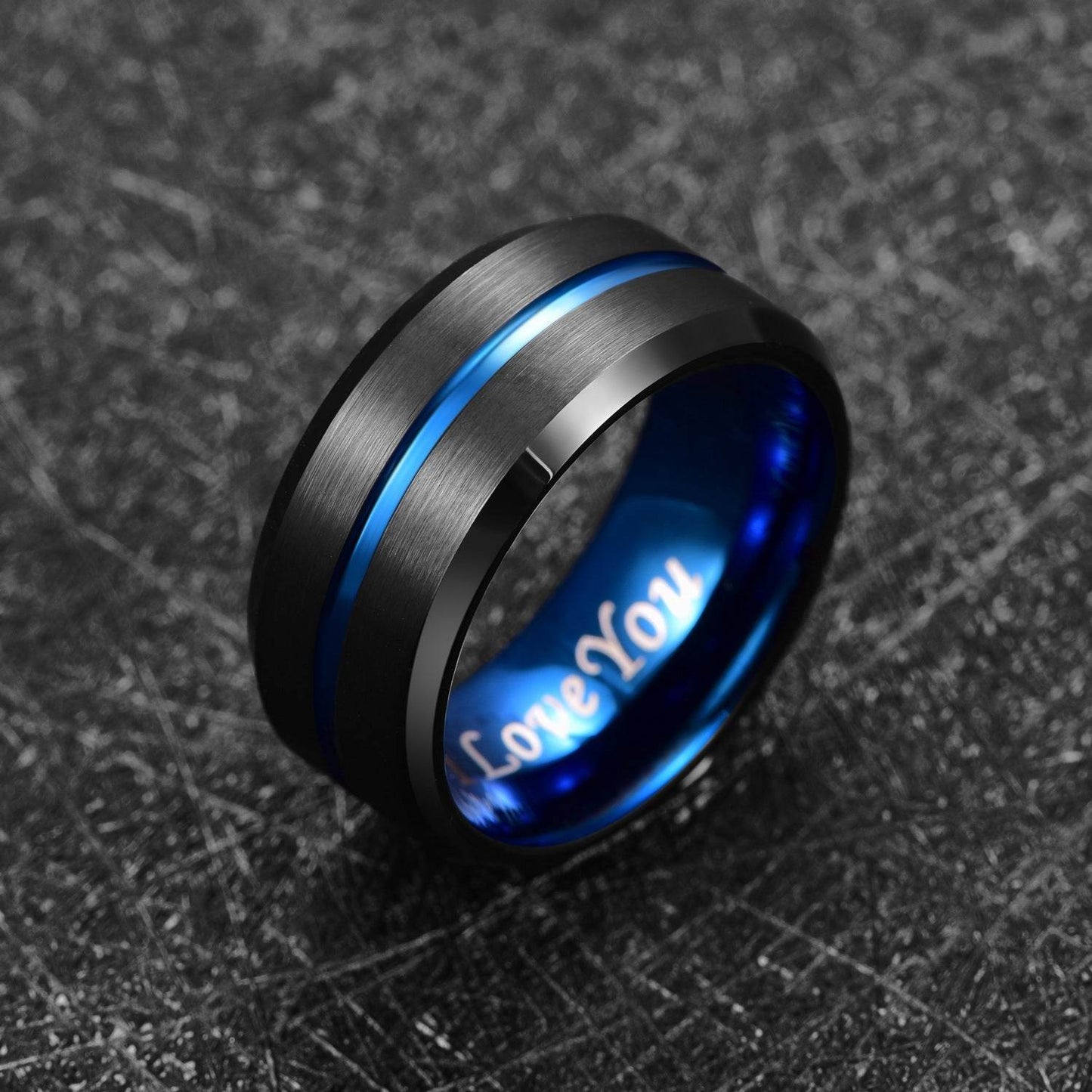 Mens Ring 4-10MM Black Medium Blue Tungsten Steel Jewelry with Middle Slot gents ring Distinguished Fine Apparel