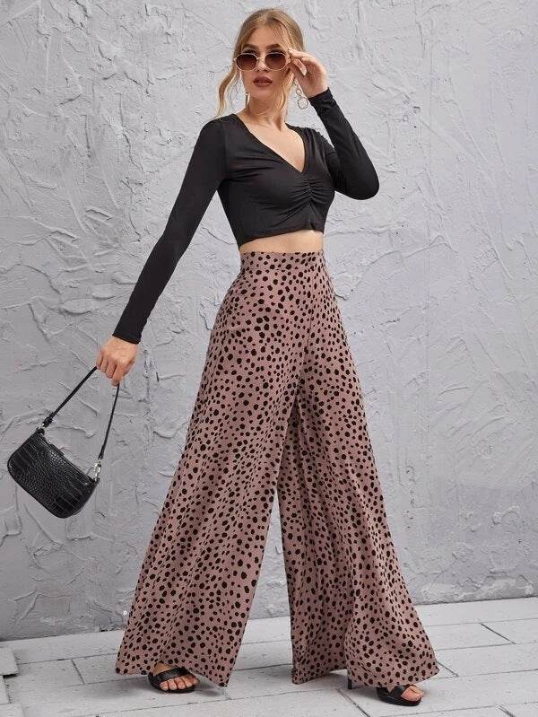 Elegant High Waist Leopard Print Trousers - Exquisite Ladies Swing Leg Pants ladys pants Distinguished Fine Apparel