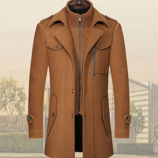 Men's Woolen Coat Double Collar Standard Vertical Zipper Coat Jacket gents jacket Distinguished Fine Apparel