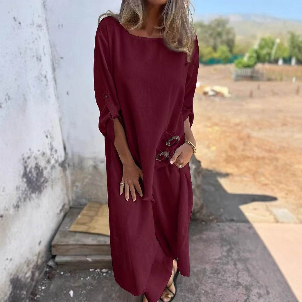 Women's Loose Irregular Long Eclectic Design Set ladys shirt Distinguished Fine Apparel Wine red L