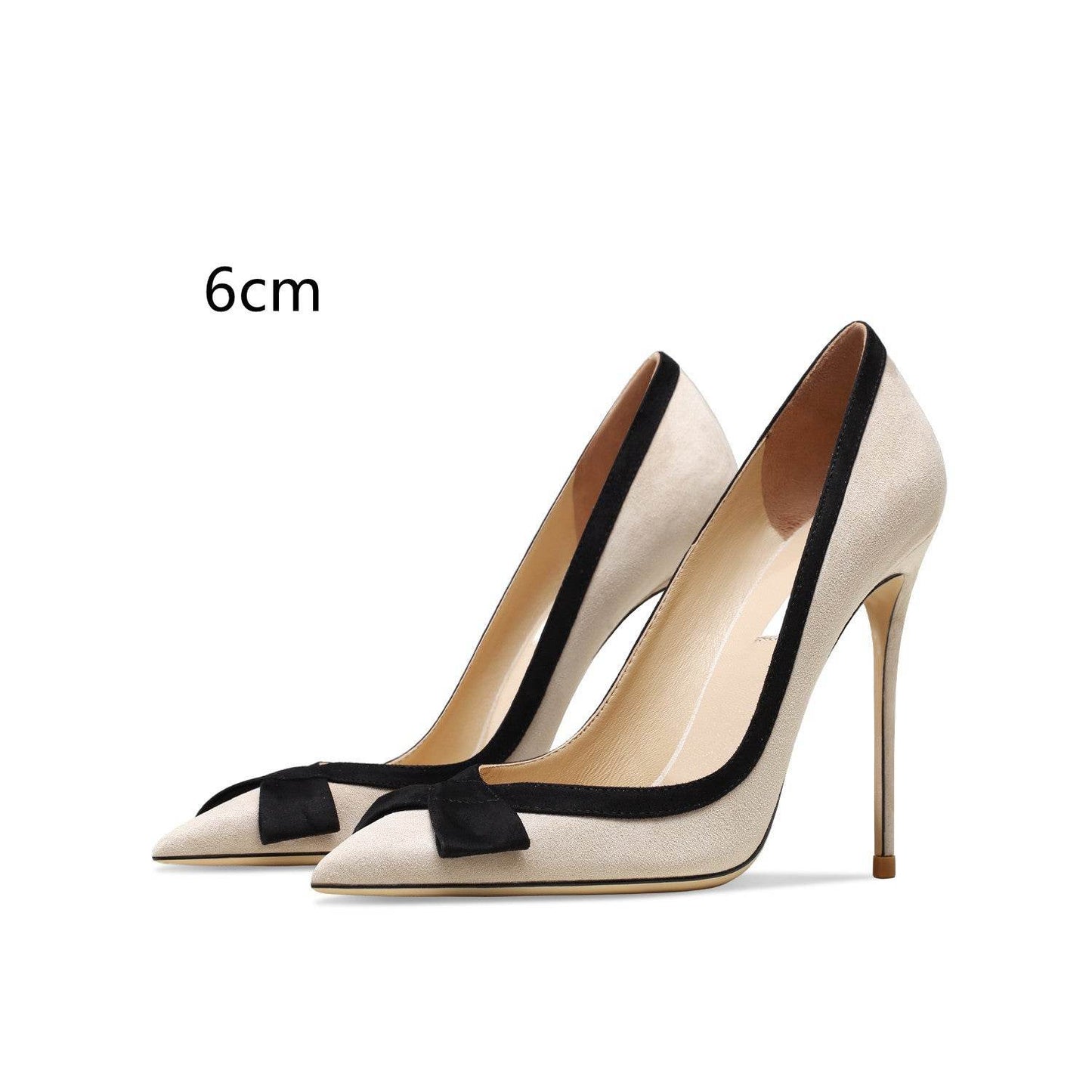 Women’s Genuine Leather Bow Suede High Heels – Apricot Elegance with a Feminine Touch ladys foot wear Distinguished Fine Apparel Leather apricot Cashmere 6cm 33