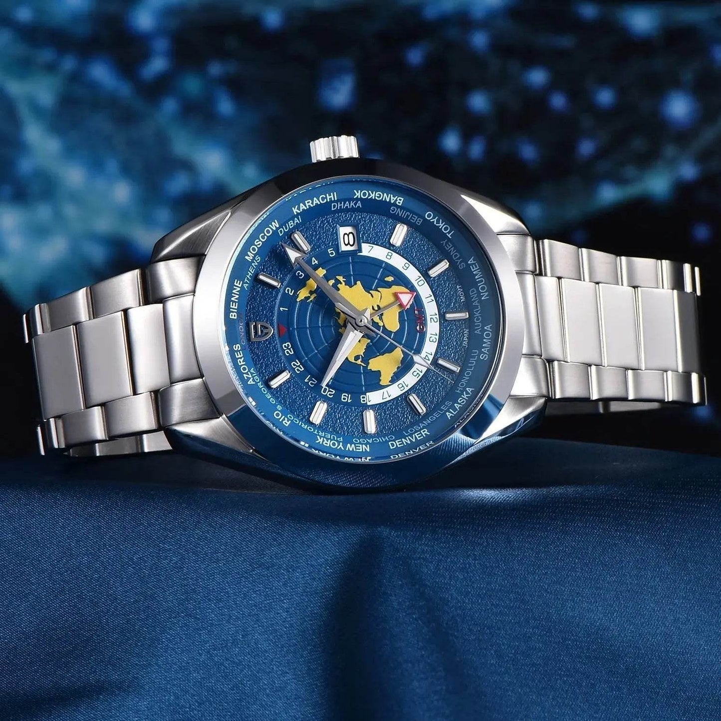 Men's Multifunctional Mechanical GMT Dual Time Zone Luminous Waterproof Watch gents watches Distinguished Fine Apparel