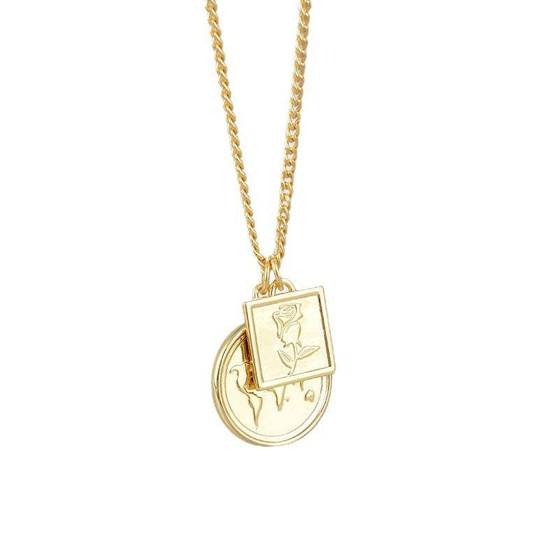 Retro Rose Coin Necklace – 925 Silver with 18K Gold Plating gents accessorys Distinguished Fine Apparel
