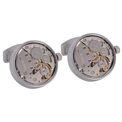 Eccentric High Grade Mechanical movement cuff links gents accessorys Distinguished Fine Apparel Silver Round