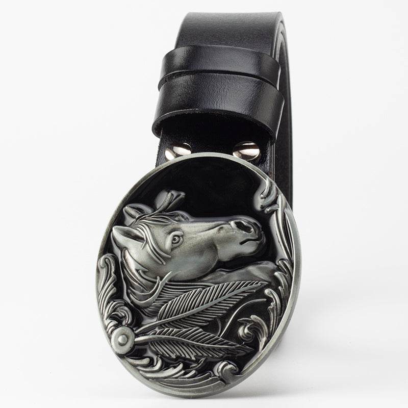 Genuine Leather Belt and horse buckle formal wear Distinguished Fine Apparel Silver black 105cm