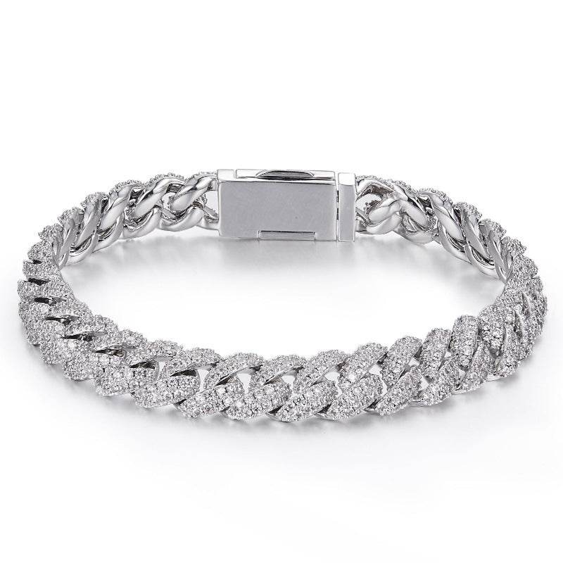 Gentlemen's Opulence - Silver Cuban Bracelet Or Necklace With Moissanite Diamonds gents accessorys Distinguished Fine Apparel 10mm Cuban Chain 16inch