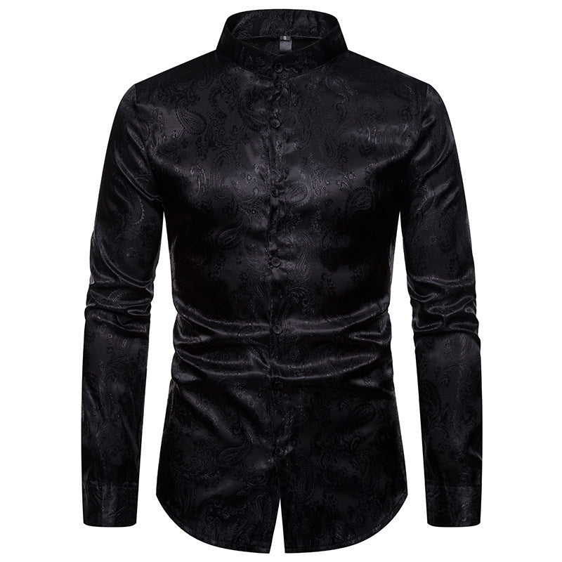 Men's Cashew Flower High-end Lapel Shirt Men's Shirts Distinguished Fine Apparel Black 2XL