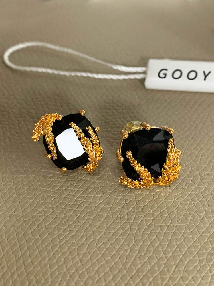 French Light Luxury Earrings – Black Agate Wheat Design ladys earrings Distinguished Fine Apparel