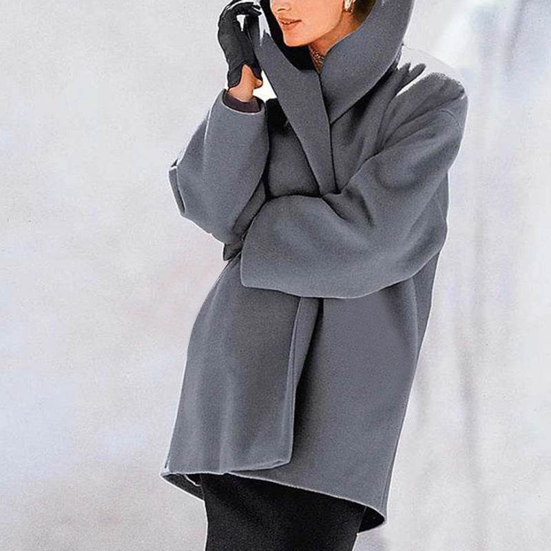 Ladies High Collar Neck For Autumn And Winter - Woolen Casual Coat ladys coats Distinguished Fine Apparel Gray 4XL