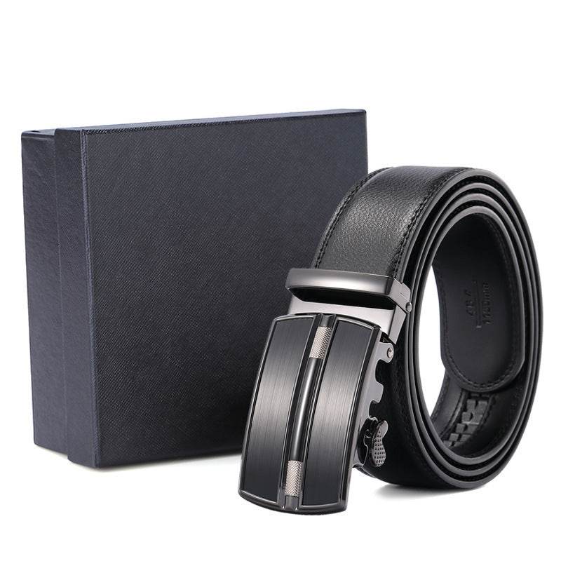 Men's Genuine Leather Belt - Classic, Modern, Business Styles formal wear Distinguished Fine Apparel Black Brushed Top Layer Gift Box Included