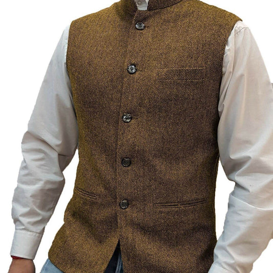 Zhongshan Collar Herringbone Pattern Gentlemen's Vest - Casual or Semi Formal mens vest Distinguished Fine Apparel