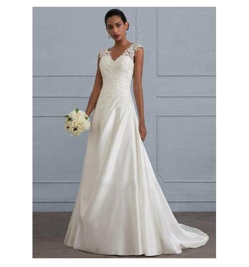 Beautiful white lace, European wedding or bridesmaid backless low collar long dress brides maid Distinguished Fine Apparel