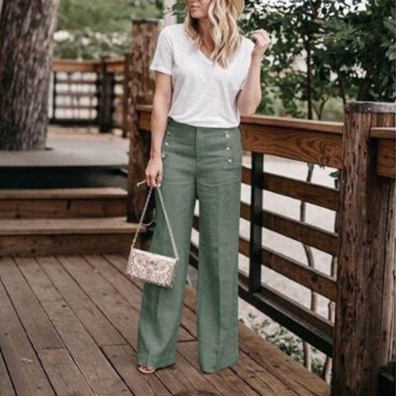 Ladies Semiformal Double Breasted Wide Leg Pants ladys pants Distinguished Fine Apparel Green 3XL