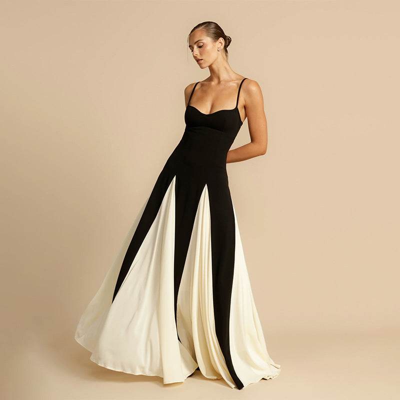 Women's Classic Black and White Sling Dress - Elegant Maxi lady's dresses Distinguished Fine Apparel