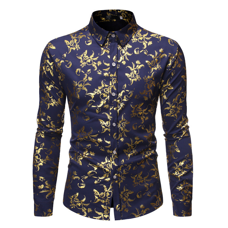 Men's Basic Style Bronzing Flower Shirt men's shirt Distinguished Fine Apparel