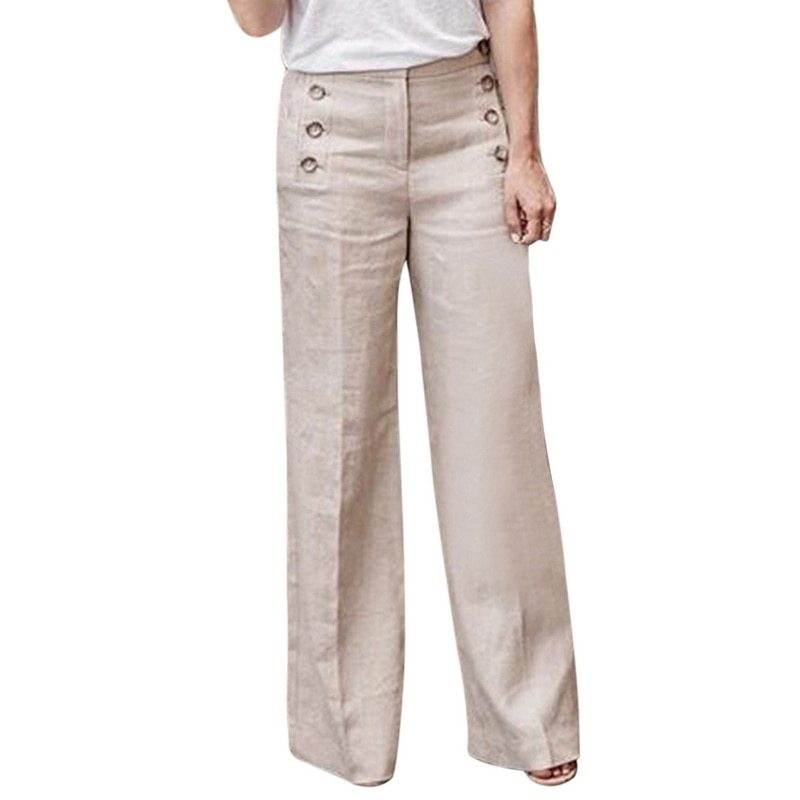 Ladies Semiformal Double Breasted Wide Leg Pants ladys pants Distinguished Fine Apparel Beige S