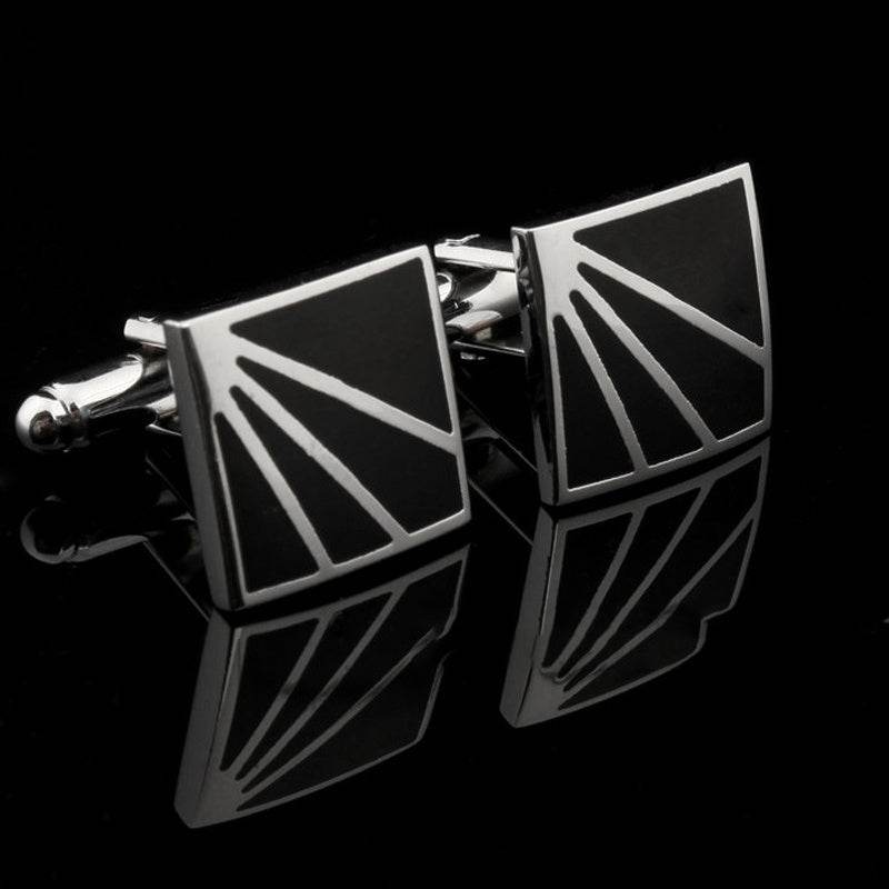 Men's Square Black Enamel White Steel Copper Cufflinks gents accessorys Distinguished Fine Apparel Black