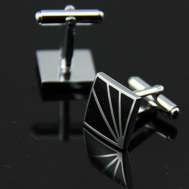 Men's Square Black Enamel White Steel Copper Cufflinks gents accessorys Distinguished Fine Apparel