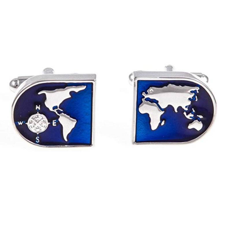 Earth Pattern Men's French Shirt Cufflinks Blue and Silver gents accessorys Distinguished Fine Apparel