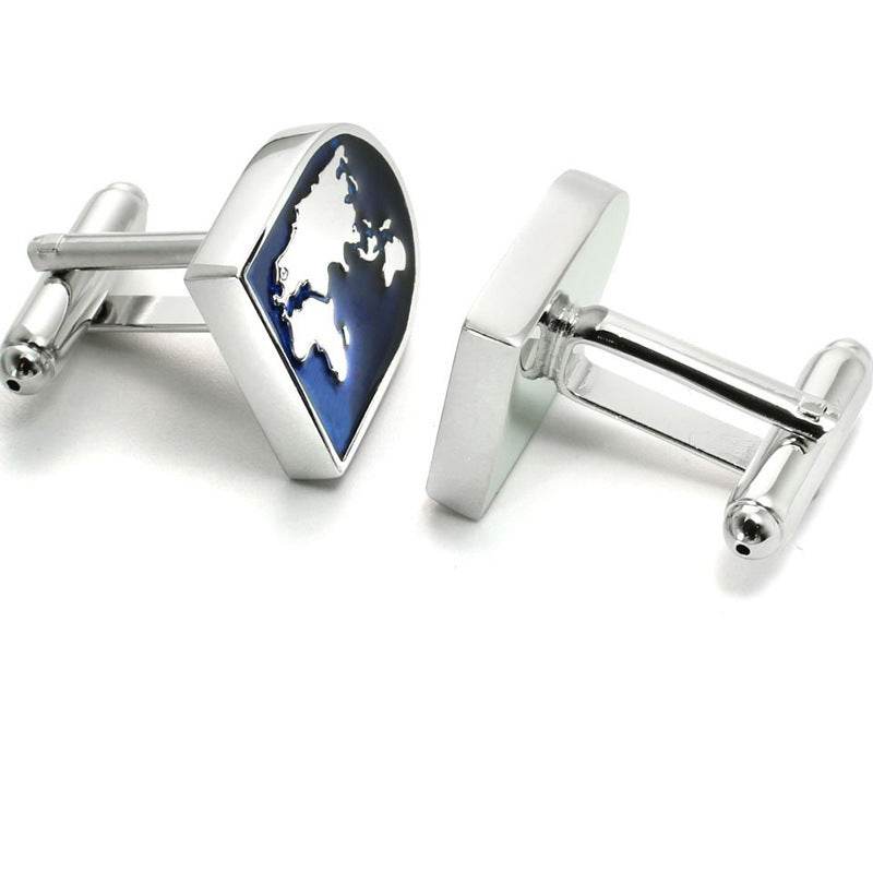 Earth Pattern Men's French Shirt Cufflinks Blue and Silver gents accessorys Distinguished Fine Apparel