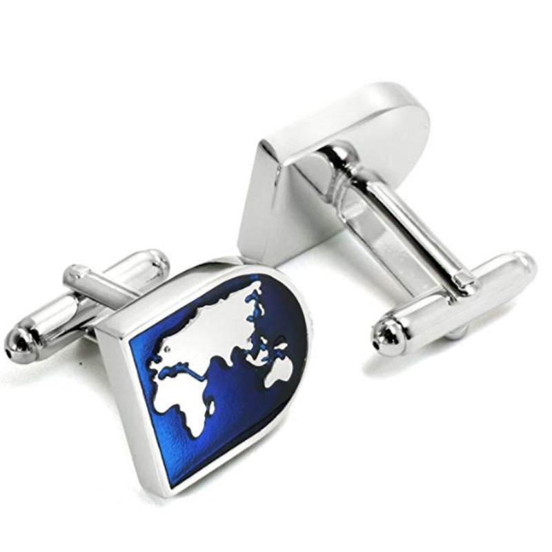 Earth Pattern Men's French Shirt Cufflinks Blue and Silver gents accessorys Distinguished Fine Apparel