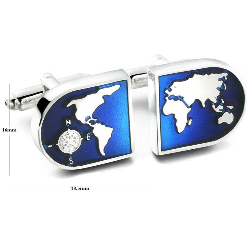 Earth Pattern Men's French Shirt Cufflinks Blue and Silver gents accessorys Distinguished Fine Apparel