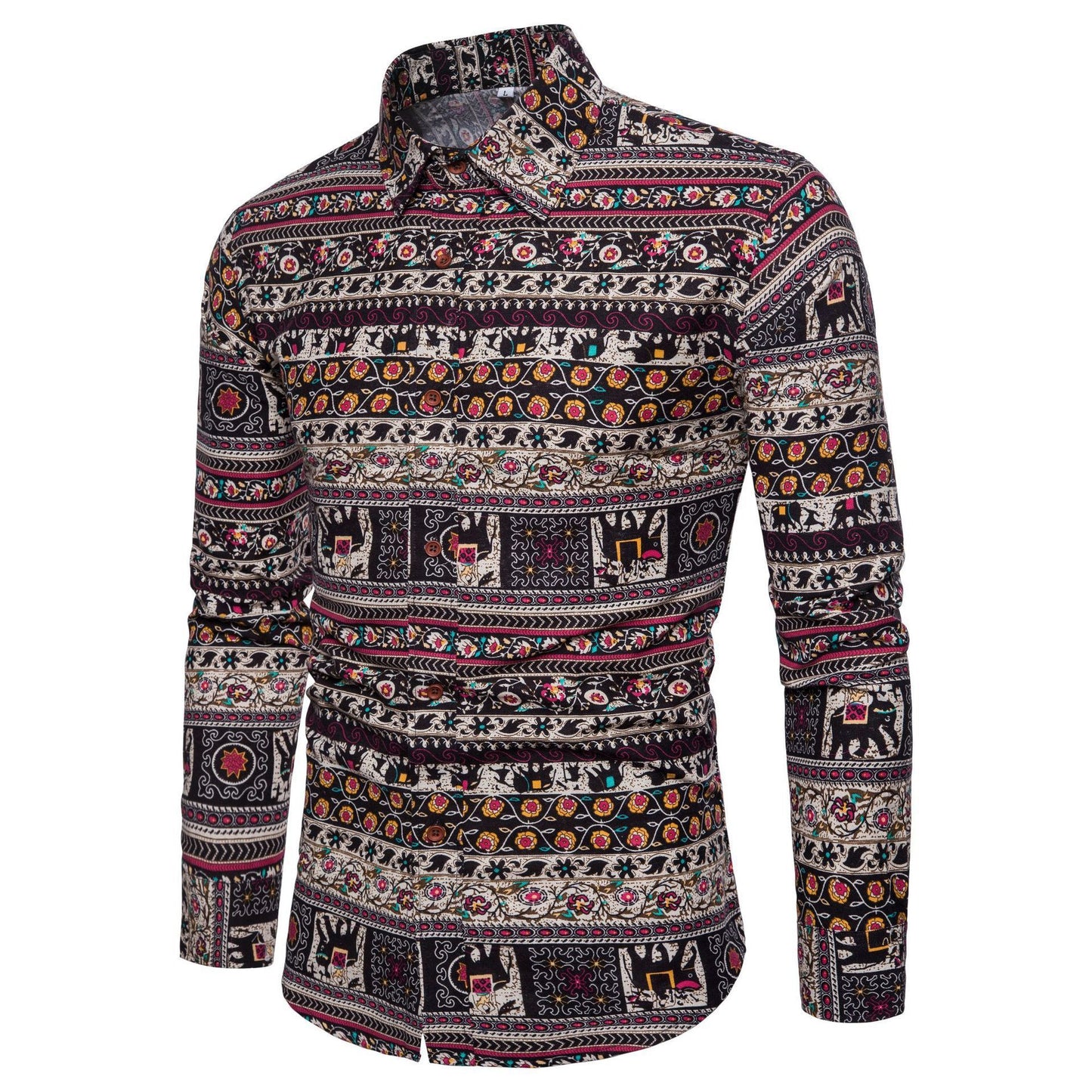 Men's Sophisticated Long Sleeve Cotton Flower Shirt Men's Shirts Distinguished Fine Apparel D 2XL