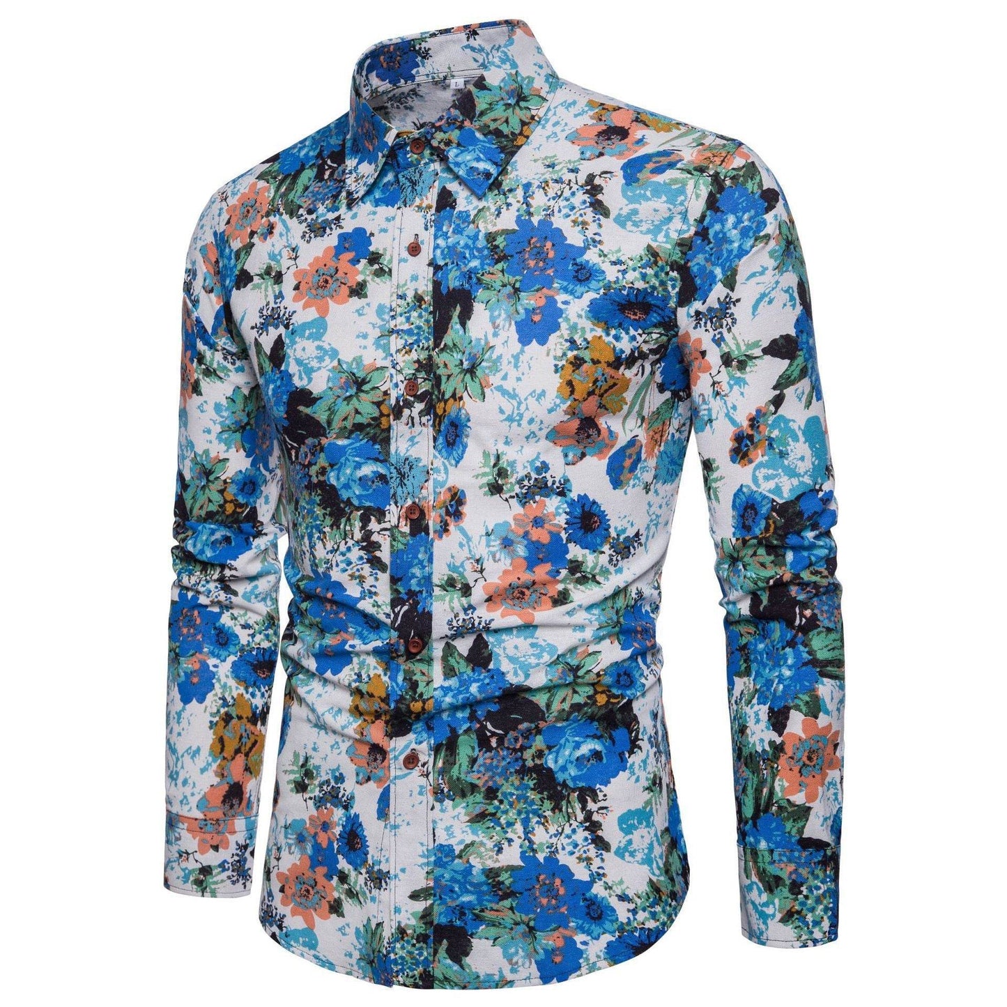 Men's Sophisticated Long Sleeve Cotton Flower Shirt Men's Shirts Distinguished Fine Apparel E M