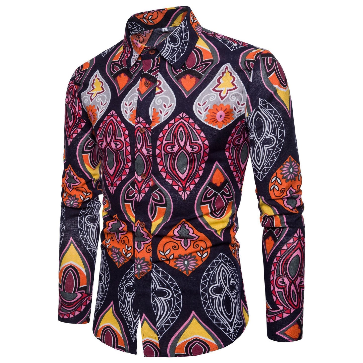 Men's Sophisticated Long Sleeve Cotton Flower Shirt Men's Shirts Distinguished Fine Apparel B 2XL