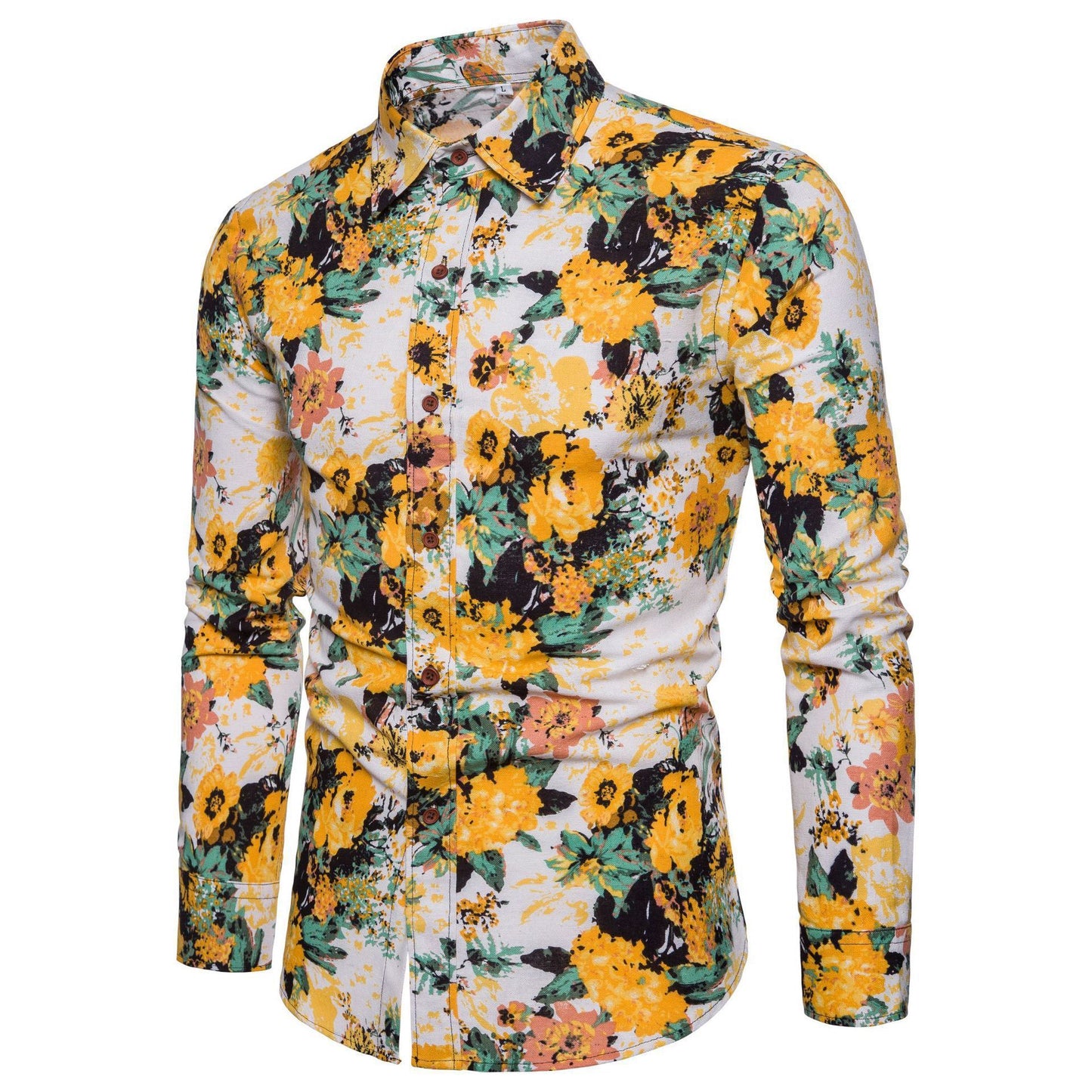 Men's Sophisticated Long Sleeve Cotton Flower Shirt Men's Shirts Distinguished Fine Apparel C 2XL
