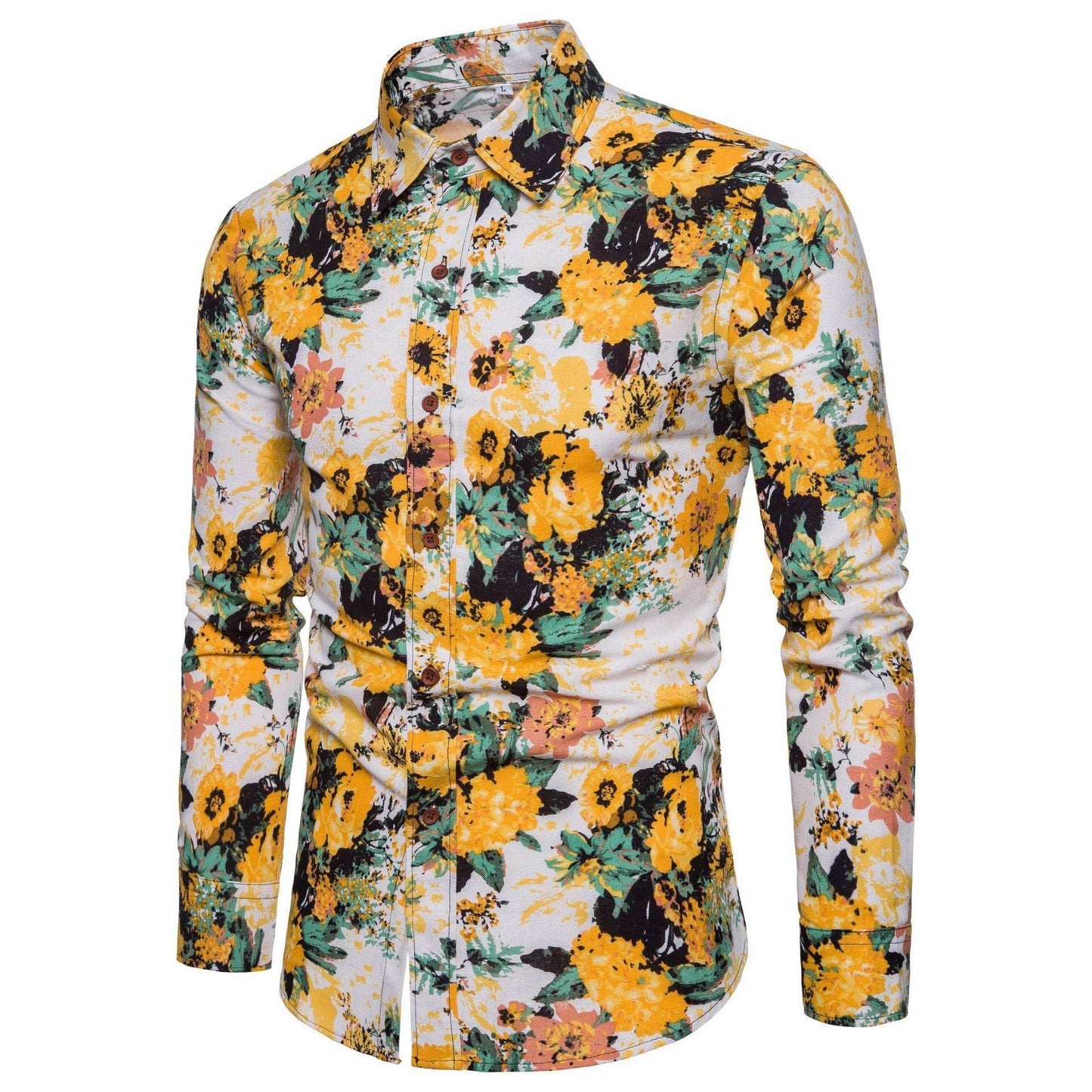 Men's Sophisticated Long Sleeve Cotton Flower Shirt Men's Shirts Distinguished Fine Apparel C M
