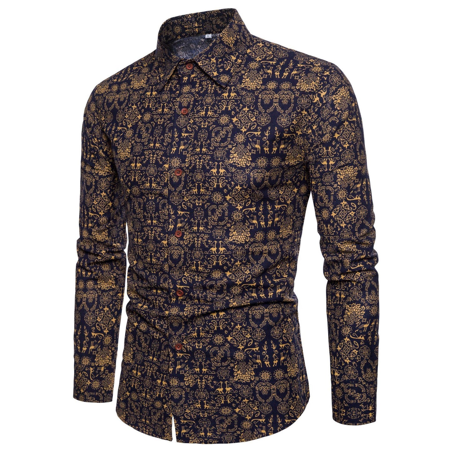 Men's Sophisticated Long Sleeve Cotton Flower Shirt Men's Shirts Distinguished Fine Apparel F 2XL