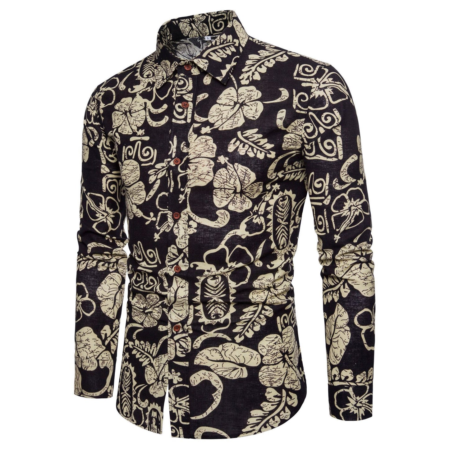 Men's Sophisticated Long Sleeve Cotton Flower Shirt Men's Shirts Distinguished Fine Apparel A 2XL