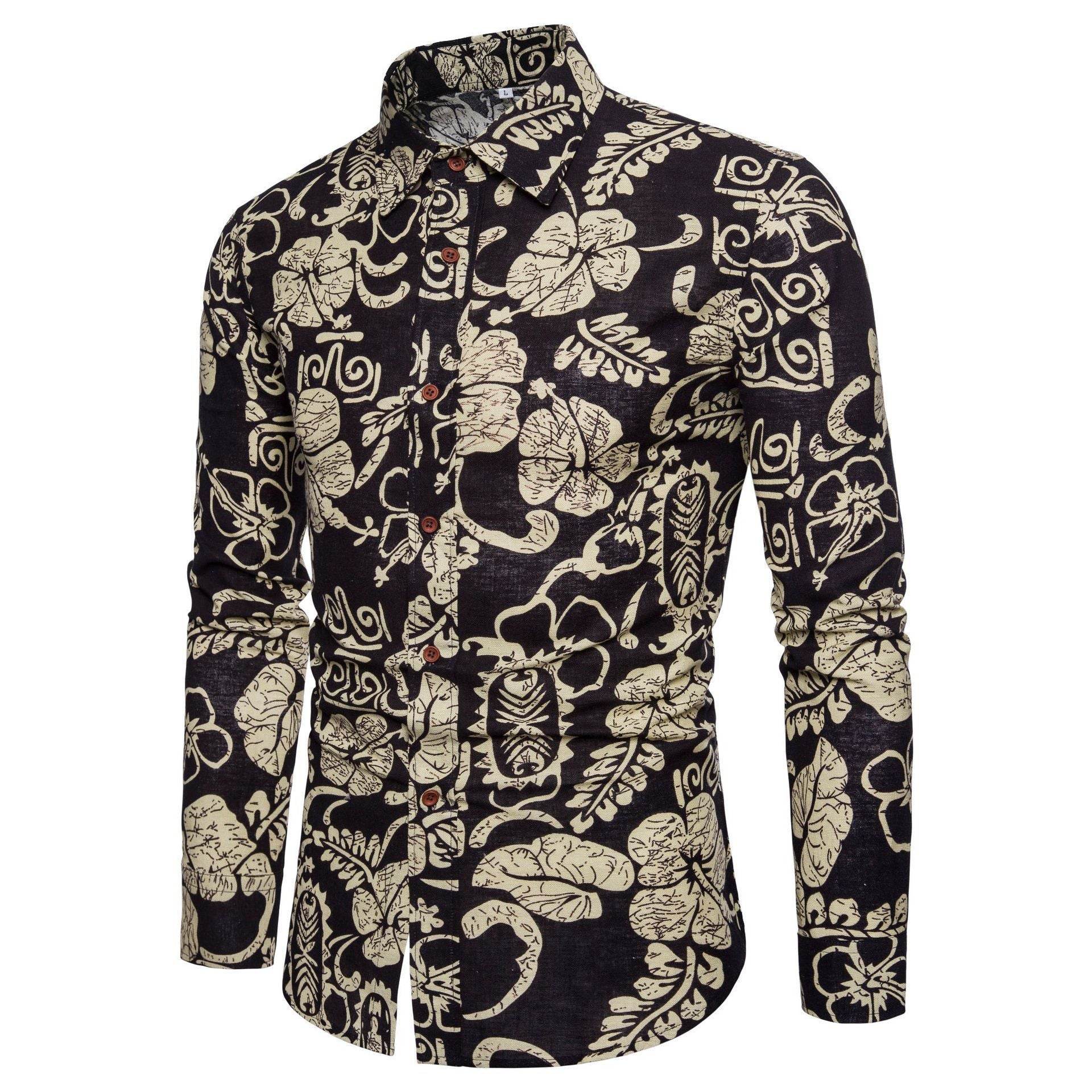 Men's Sophisticated Long Sleeve Cotton Flower Shirt Men's Shirts Distinguished Fine Apparel A M