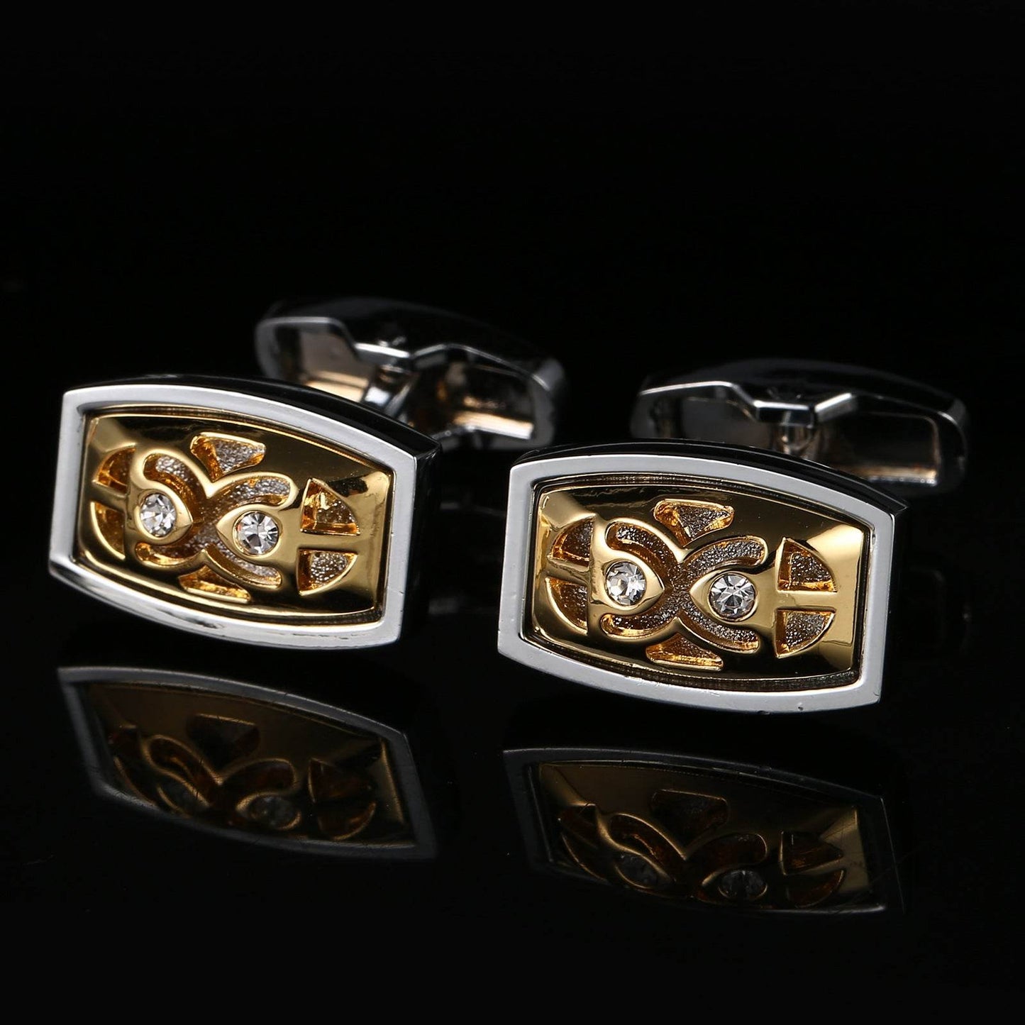 Gentlemen's Professional French Cufflinks Gold Hollow Diamond gents accessorys Distinguished Fine Apparel