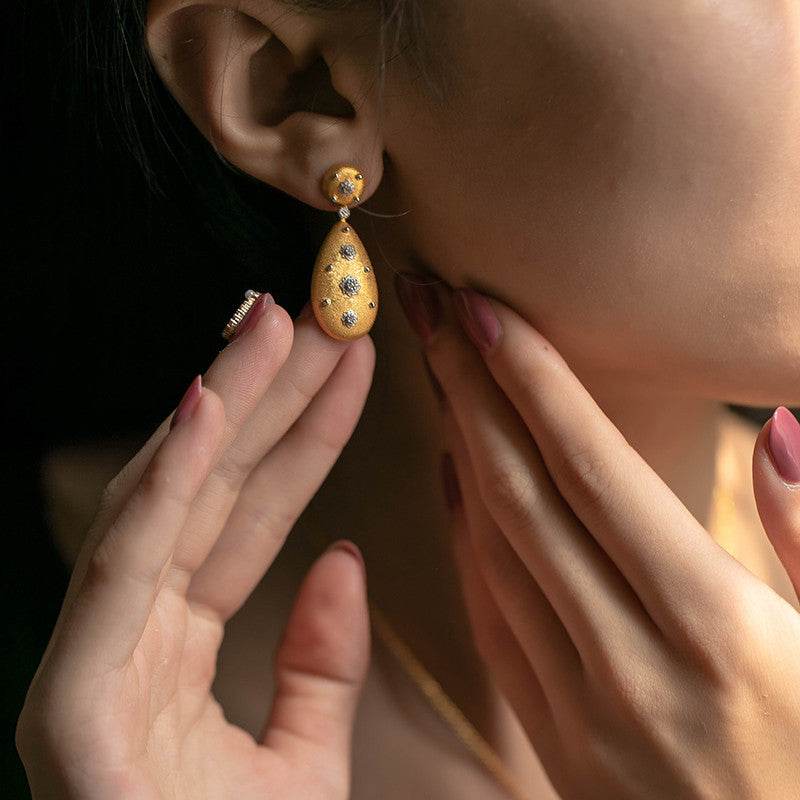 Brushed Water Drop Earrings – S925 Silver Gold-Plated Elegance ladys earrings Distinguished Fine Apparel