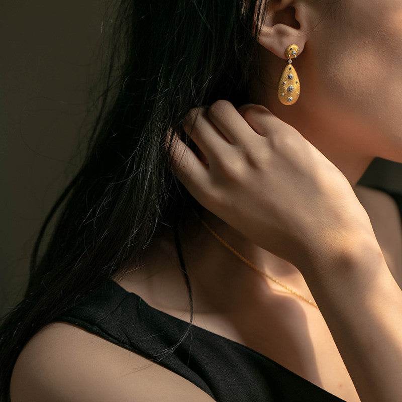 Brushed Water Drop Earrings – S925 Silver Gold-Plated Elegance ladys earrings Distinguished Fine Apparel