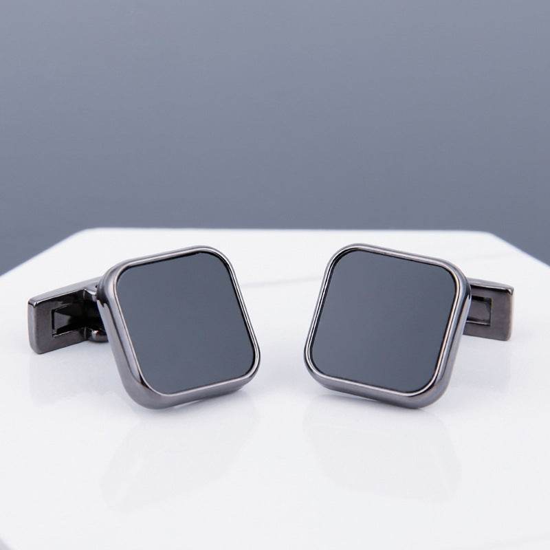 Gentlemen's Cufflinks with Black Face and Grey Sleeve Stud gents accessorys Distinguished Fine Apparel