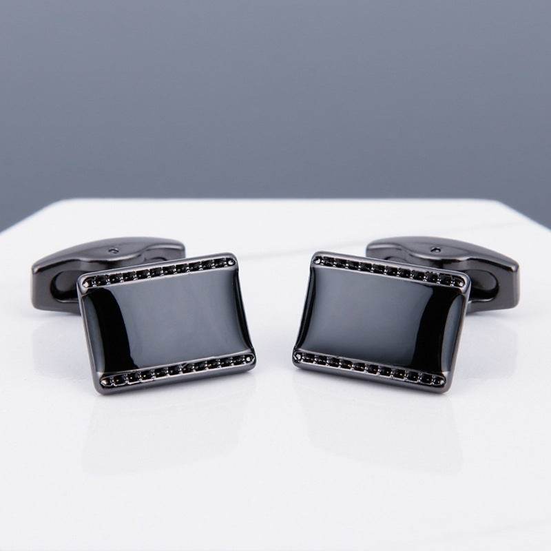 Gentlemen's Cufflinks with Black Face and Grey Sleeve Stud gents accessorys Distinguished Fine Apparel B