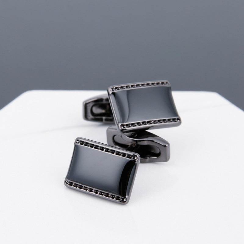 Gentlemen's Cufflinks with Black Face and Grey Sleeve Stud gents accessorys Distinguished Fine Apparel