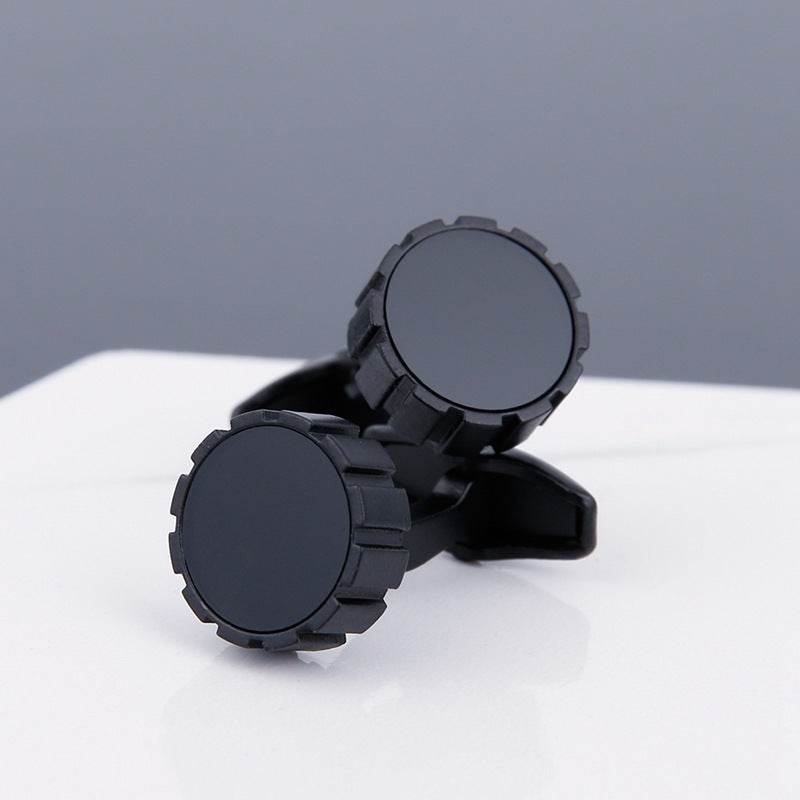 Gentlemen's Cufflinks with Black Face and Grey Sleeve Stud gents accessorys Distinguished Fine Apparel