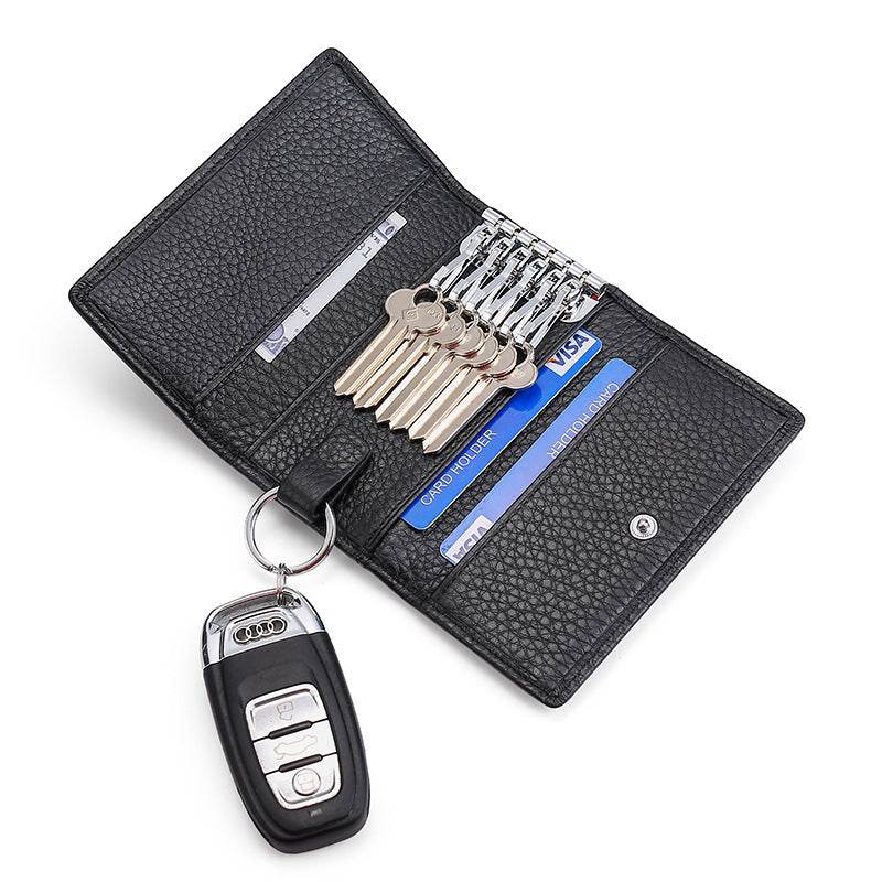 Genuine Leather Multi Function Household Key Case - Card and Cash Holder gents accessorys Distinguished Fine Apparel Black